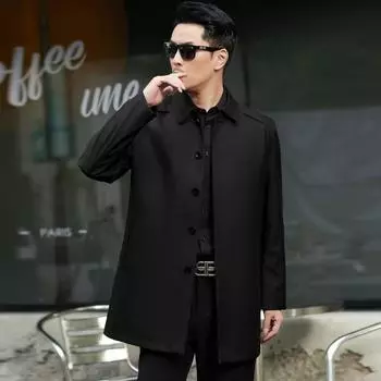 Высококачественная мужская ветровка, пальто средней длины с лацканами, деловая повседневная куртка для мужчин среднего возраста, пальто для папы 170