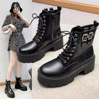 High Heel Ankle Boots Women Platform Shoes Side Zipper Pu Leater Shoes Black Women s Chunky Heels Motorcycle Boot for Woman 35 темно-коричневого