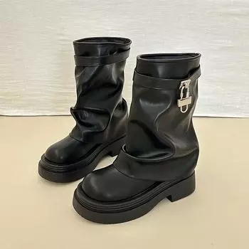 High Heel Martin Boots Short Boots Women s Summer Fashion Boots Foreign Thick Heel Leather Boots Vintage Versatile Thick Leggings 35