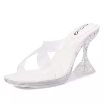 High Heel Sandals Wine Glass Heel Transparent Cross Strap Sexy Everyday Versatile Shoes 35