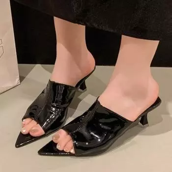 High Heel Women Sandals 2025 Stiletto Sandals Summer Outdoor Sexy Women Slippers Designer Open Toe Women Sandals Sandalias Mujer 35 чёрный