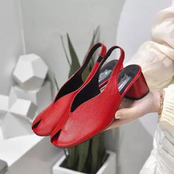 High-heeled sandals summer new bag head empty thick heel women s shoes first layer cowhide fish mouth fashion shoes 34