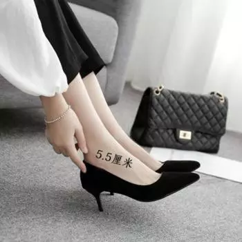 High-heeled single shoes women s summer new thin-heeled pointed-toed shallow-mouth high-heeled shoes black professional commuting versatile 34