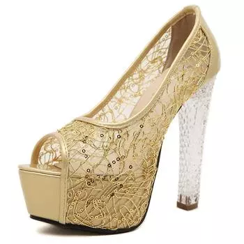 High Heels 12.5cm Women s Shoes Crystal Thick Heel Sandals Women s Waterproof Platform Fish Mouth High Heels Transparent Hollow Princess Shoes 39