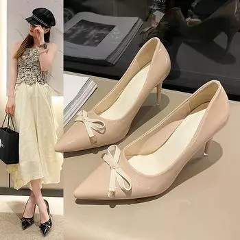 High Heels Shoes Woman Spring Summer 2024 Pumps Stiletto Elegant Butterfly Fashioon Cute Pointed Toe Women s Luxury Dress Party 35 абрикосовый