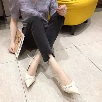 High heels women s 2025 autumn new Korean version of pleated fashion women s shoes pointed head shallow mouth foot slim heel professional single shoes 35
