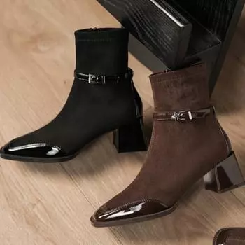 High Heels Women s Ankle Boots Square Toed Sexy Shoes for Women Shoes High 5cm Side Zip Classic Daily Boots Women Boots 35 чёрный