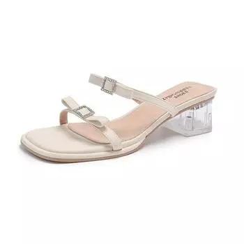 High Heels Women s Outer Wear Summer New Versatile Niche French Fashion Bow Thick Heel Slippers Sandals 35 серебряный