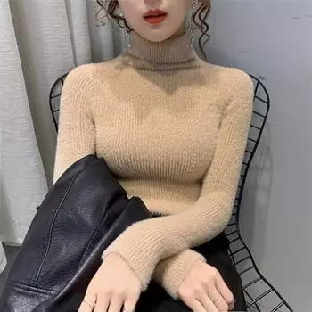 High neck base pullover for women s autumn and winter slim fit inner sweater new Korean fashion knitwear one size чёрный