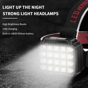 High Power 20LED Headlight USB Rechargeable Headlight Emergency Head Flashlight Waterproof Camping Fishing Lights серый