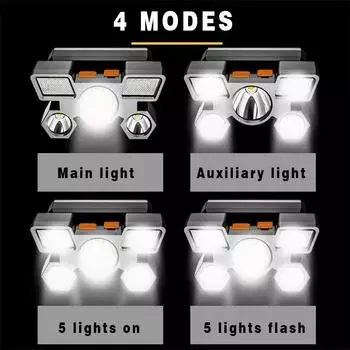 High Power 5 LED Headlight USB Rechargeable Built in 18650 Battery Torch 3 Lighting Modes Camping Fishing Lantern Headlamp