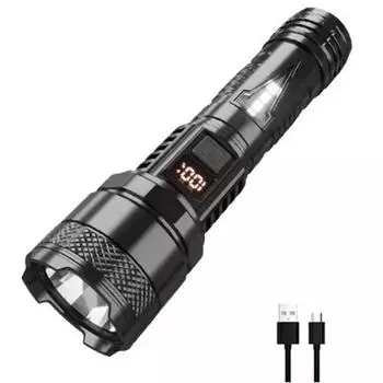 High-power Led Flashlight USB Rechargeable Torch with Display Zoomable Light with Battery Camping Hiking Lantern Emergency Lamp 1LED with side light