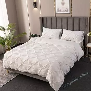 High Quality 3D Pinch Pleated Duvet Cover Set 220x240 Solid Color Single Double Twin Bedding Set Duvet cover US-Twin 168x229cm&Duvet Cover
