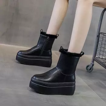 High quality 8CM 2025 Winter Warm Microfiber Leather Women Boots Platform Snow Boots Warm Chunky Super Thick Winter Shoes Female 33