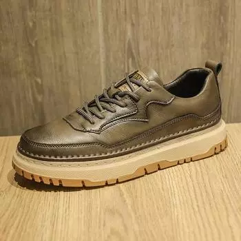 High Quality Brand Thick Soled Wear-resistant Men s Sports Shoes Simple Workwear Shoes Height Increase Men s Real Leather Shoes 38 коричневый