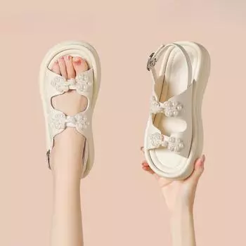 High Quality Chinese Ethnic Style Women Platform Sandals Summer Fashion Open Toe Casual comfort Sandals Sandalias Mujer 35 бежевый