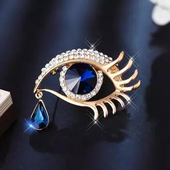 High Quality Crystal Rhinestones Blue Eye Brooch Pins Fashion Women s Dress Hat Shoes Decorated Jewelry
