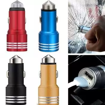 High Quality Dual USB USB Power Delivery Car Charger 5V 2.1A All Metal USB Car Charger Adapter Safety Hammer 2 Port Fast Charger серебряный