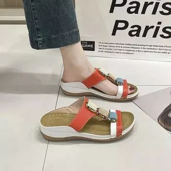 High Quality Fashionable Women s Shoes New Low Heel Women s Slippers Color Matching Thick Sole Large Size Women s Slippers 36 серый