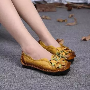 High quality Genuine Leather Blue Flats Plus Size 41/42 Women s loafers fancy Vintage non-slip Moccasins Ladies Ballet Flats 35