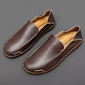High Quality Genuine Leather Loafers Men Flat Designer Antiskid Soft Casual Leather Shoes Comfort Driving Shoes Walking Footwear 38 чёрный