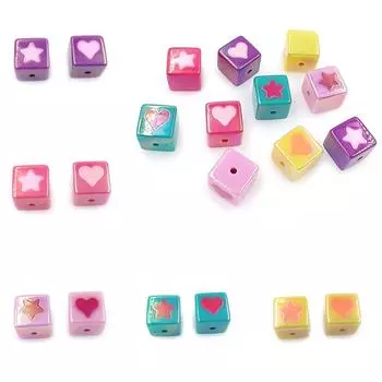 High quality Handmade Square 5Pcs Cube Acrylic Bracelet Earring Making Jewelry Accessories UV Double Color Creative Loose Beads DIY Materials Fashion разноцветный