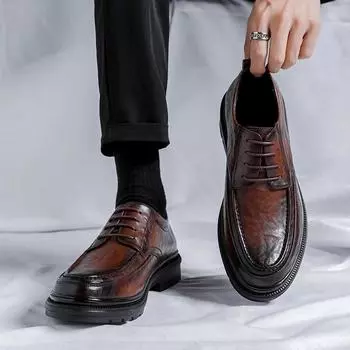 High Quality Leather Casual Shoes Men Spring Fashion Oxford Shoes Male Adult Business Dress Comfort Non-slip Formal Mens Oxford 38 чёрный