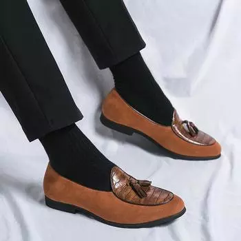 High Quality Men Casual Casual Leather Shoes Fashion Handmade Designer Business Shoes Men Flats Tassel Outdoor Oxfords Loafers 38 чёрный