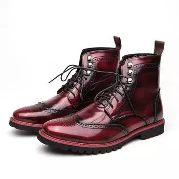 High Quality Men Casual Leather Ankle Boots British Lace-Up Knight Boots Outdoor Antiskid Elegant Leather Platform Punk Booties 38 серебряный