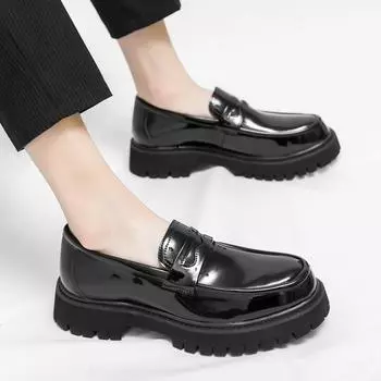 High Quality Men Casual Leather Shoes Platform Non-Slip Loafers Fashion Business Shoes Breathable Vulcanized Shoes Oxford Shoes 38 чёрный