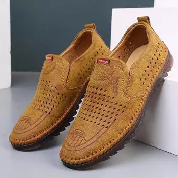 High Quality Men Leather Shoes Summer Hollow Breathable Loafers Luxury Moccasins Men Shoes Comfortable Driving Shoes Formal Shoe 38 чёрный