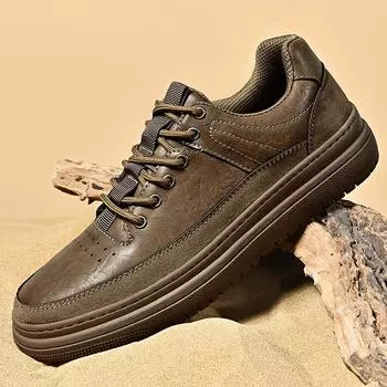 High Quality Men Outdoor Flat Sneakers Casual Leather Oxford Shoes Versatile Thick Sole Walking Shoe Comfy Antiskid Driving Shoe 39 чёрный