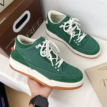 High Quality Men s Comfortable Leather Mid Top Casual Board Shoes Fashionable Outdoor Youth Trendy Lace Up Casual Sports Shoes 38 зелёный