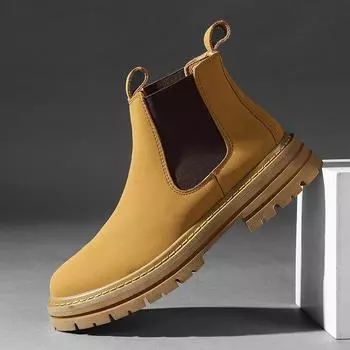 High Quality Mens Boots High Top Men Classic Tooling Shoes Handmade Men s Chelsea Fashion Shoes Yellow Men Leather Ankle Boots 37