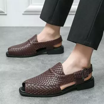 High Quality Mens Rome Casual Leather Sandals Breathable Outdoor Antiskid Sandals Summer Comfy Beach Flats Luxury Casual Shoes 38 чёрный