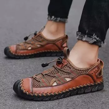 High-quality Mens Sandals Luxury Leather Designer Sandals Outdoor Sports Trekking Slippers Flat Comfortable Sandals for Men EU39 чёрный