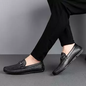 High Quality Mens Shoes Autumn Genuine Leather England Trends Fashion Loafers Male Footwear Men s Casual Shoes Man Slip on Flats 37 чёрный