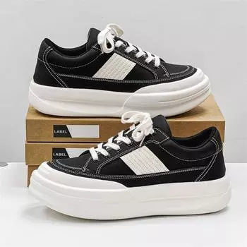 High Quality Sneakers for Men Comfort Thick Bottom Casual Leather Shoe Versatile Skateboarding Shoes Hot Sale Vulcanize Footwear 38 чёрный