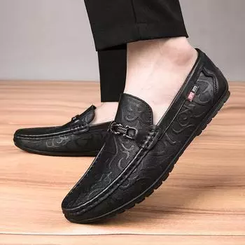 High Quality Spring Autumn Mens Casual Leather Shoes Men Loafer Iron Buckle Bean Shoes Mocasines White Black Slip-On Big Size 45 36 чёрный