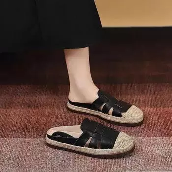 High Quality Summer Ladies Closed Toe Slipper 2024 Retro Hemp Rope Woven Women s Slippers New Casual Versatile Platform Slides 35 абрикосовый