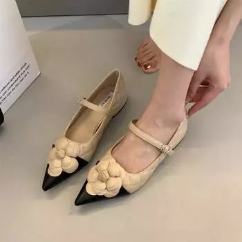 High Quality Thick Heeled Casual Shoes for Women Korean Style Fashion Shallow Mouth Flower Women Shoes Zapatos De Mujer 2024 35