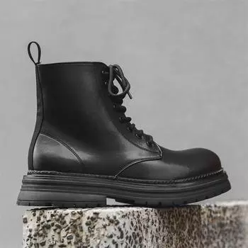 High Quality Thick Soled Platform Men Round Toe Boots Designer Casual Leather High Top Boots Fashion Comfy Outdoor Ankle Boots 38