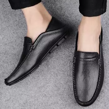 High-quality Top Layer Cowhide Bean Shoes 2024 Spring Autumn Handmade Comfortable Men s Leather Casual Shoes Men Designer Shoes 37 чёрный