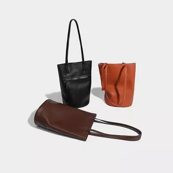 High quality vegetable tanned cowhide lazy commuter bucket tote leather versatile large capacity fashion shoulder bag