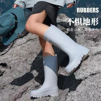 High rain boots women s simple waterproof and non-slip medium tube water boots wear-resistant shoes camping fashion sleeve rain shoes women 36