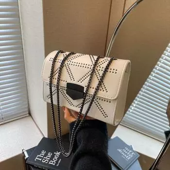 High sense French niche design bag women 2024 new trendy fashion versatile Internet celebrity super fire oblique span chain bag белый