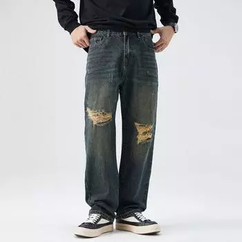 High Street Scimitar Jeans Men s Spring Loose Washed Old Wide Wide Legs Pants 28
