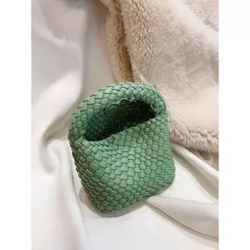 High-Texture Hand-Woven Small Tote Bag Handbags 2024 New Genuine Leather Ladies Bags Fashion Shoulder Messenger Bag Mint Green small size Woven Bag Shoulder Strap