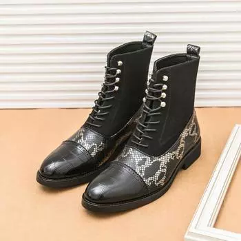 High-top business medium leather boots leather shoes large size black men s shoes formal pointed Martin boots 38