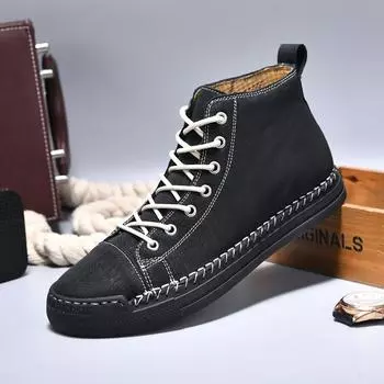 High-top Hiking Men Shoes Outdoor Non-slip Light Soft Ankle Boots Non-Slip male Casual Sneakers New Design Leisure Walk footwear 38 чёрный